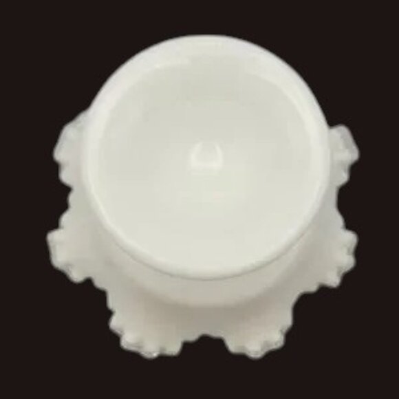Vintage Fenton Silvercrest Double Ruffled Pedestal Milk Glass Bowl Granny Core - Picture 5 of 6